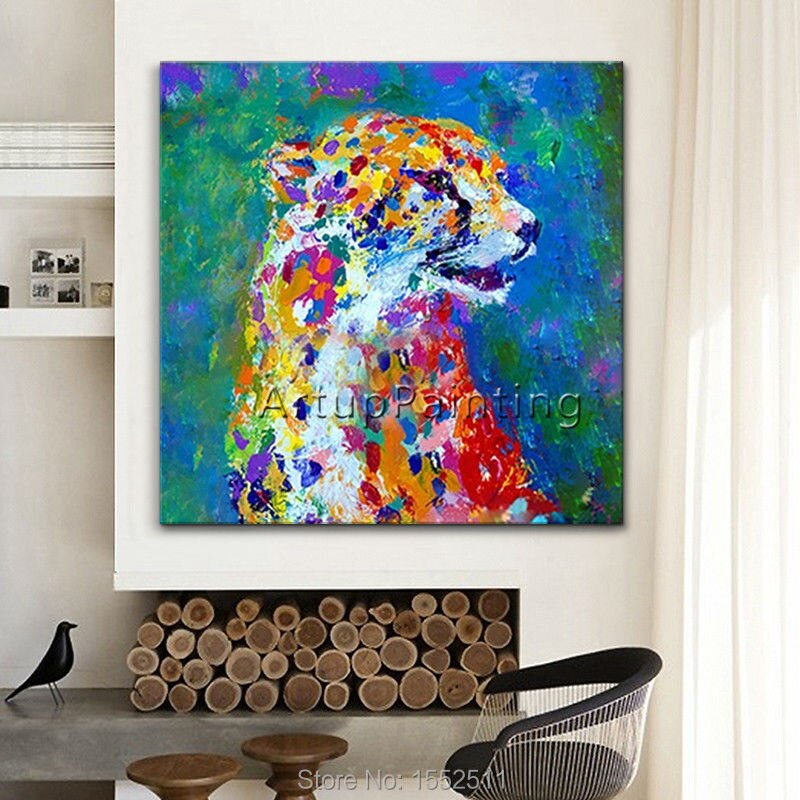 Pintura de perro, pintura de leopardo sobre lienzo, im&aacute;genes de pared para el hogar de la sala de estar, cuchillo de Animal plattle, moderno, abstracto, pintado a mano