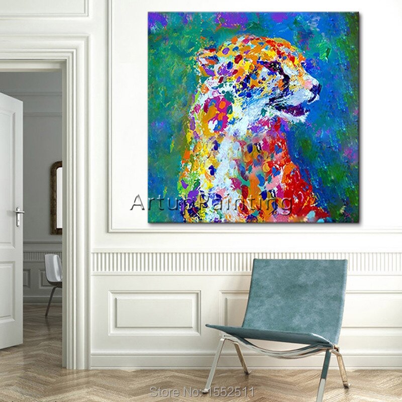 Pintura de perro, pintura de leopardo sobre lienzo, im&aacute;genes de pared para el hogar de la sala de estar, cuchillo de Animal plattle, moderno, abstracto, pintado a mano