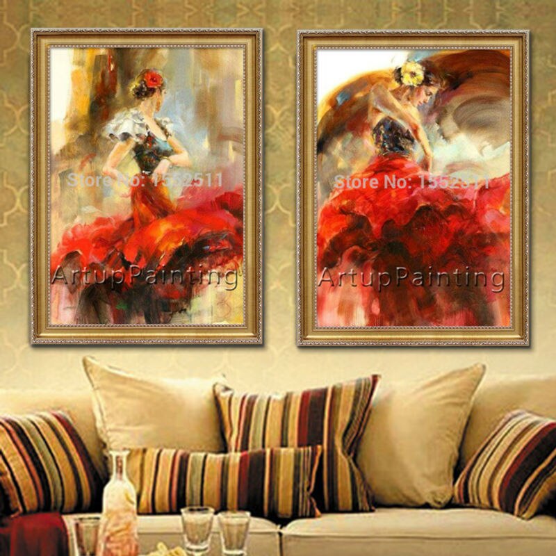 Pintura al &oacute;leo de bailarina flamenca espa&ntilde;ola, pintura al &oacute;leo de mujer latina sobre lienzo de alta calidad, pintada a mano, pintura latina 15