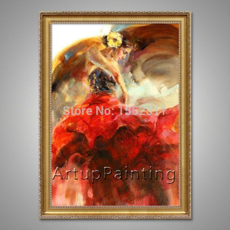 Pintura al &oacute;leo de bailarina flamenca espa&ntilde;ola, pintura al &oacute;leo de mujer latina sobre lienzo de alta calidad, pintada a mano, pintura latina 15