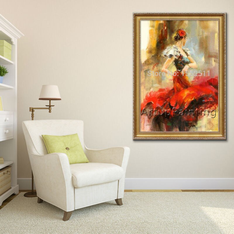 Pintura al &oacute;leo de bailarina flamenca espa&ntilde;ola, pintura al &oacute;leo de mujer latina sobre lienzo de alta calidad, pintada a mano, pintura latina 15