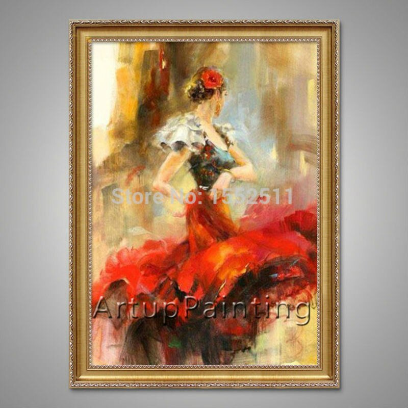 Pintura al &oacute;leo de bailarina flamenca espa&ntilde;ola, pintura al &oacute;leo de mujer latina sobre lienzo de alta calidad, pintada a mano, pintura latina 15