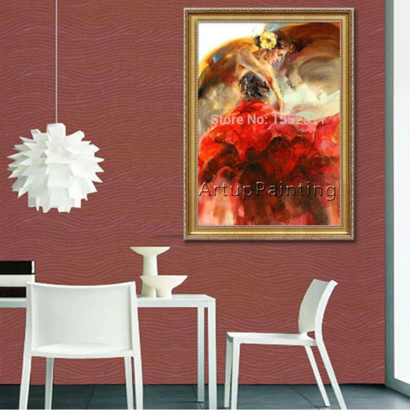 Pintura al &oacute;leo de bailarina flamenca espa&ntilde;ola, pintura al &oacute;leo de mujer latina sobre lienzo de alta calidad, pintada a mano, pintura latina 15