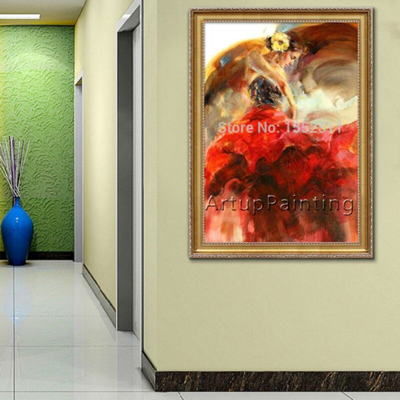 Pintura al &oacute;leo de bailarina flamenca espa&ntilde;ola, pintura al &oacute;leo de mujer latina sobre lienzo de alta calidad, pintada a mano, pintura latina 15