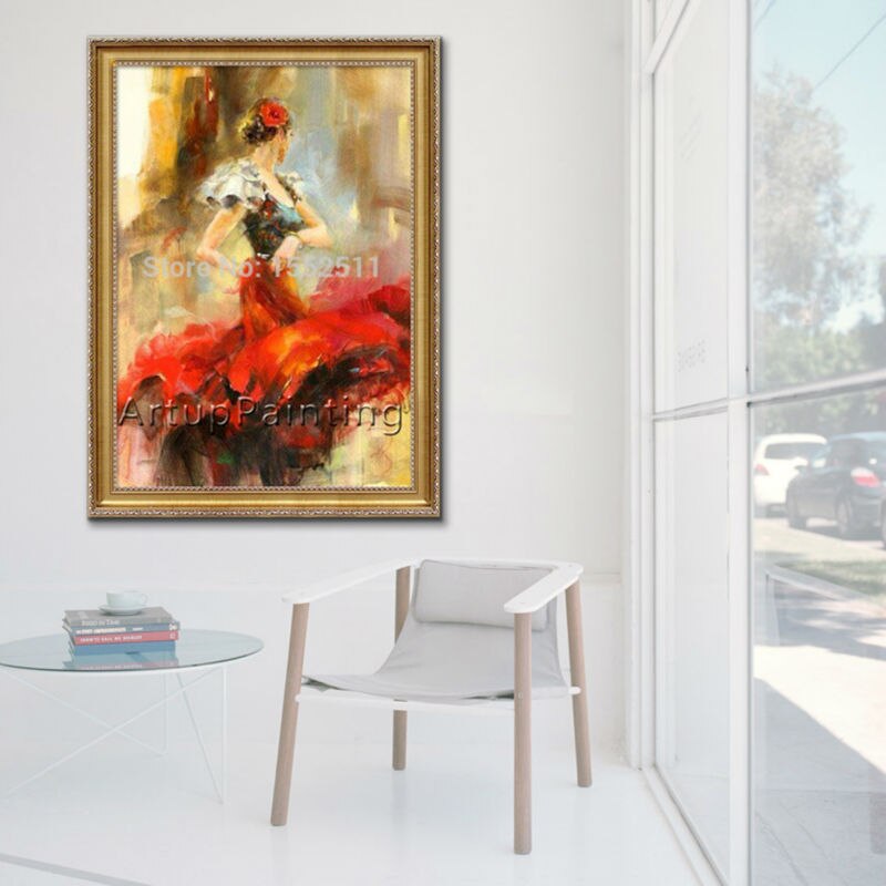 Pintura al &oacute;leo de bailarina flamenca espa&ntilde;ola, pintura al &oacute;leo de mujer latina sobre lienzo de alta calidad, pintada a mano, pintura latina 15