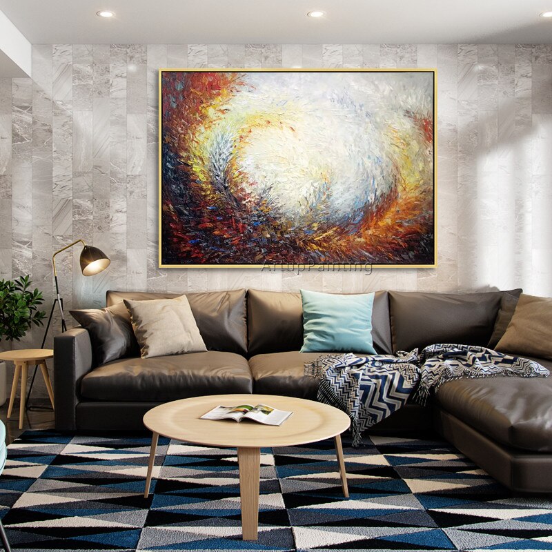 Pintura acr&iacute;lica en lienzo, paleta de paisaje abstracto, cuchillo, arte de pared, imagen para sala de estar, decoraci&oacute;n del hogar, cuadro 8