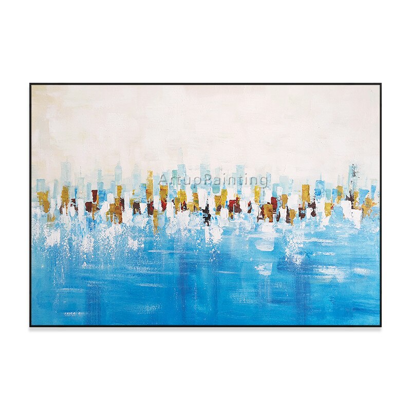 Pintura abstracta acr&iacute;lica azul hielo, textura pesada, lienzo, cuadros, caudros, decoraci&oacute;n de pared, im&aacute;genes art&iacute;sticas para sala de estar y el hogar
