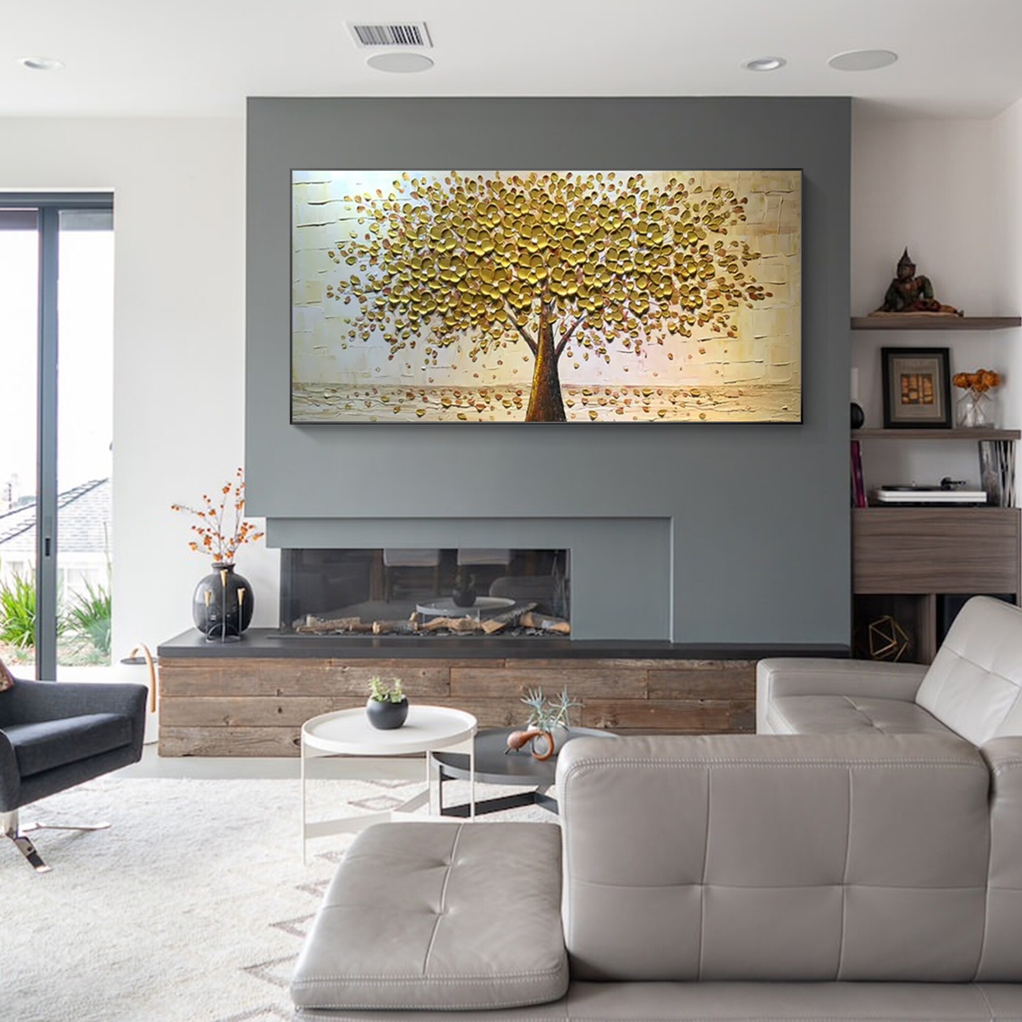 Paleta de pintura de &aacute;rbol texturizado pesado, cuchillo de &Aacute;rbol de Oro, decoraci&oacute;n de Arte de pared Vertical Extra grande