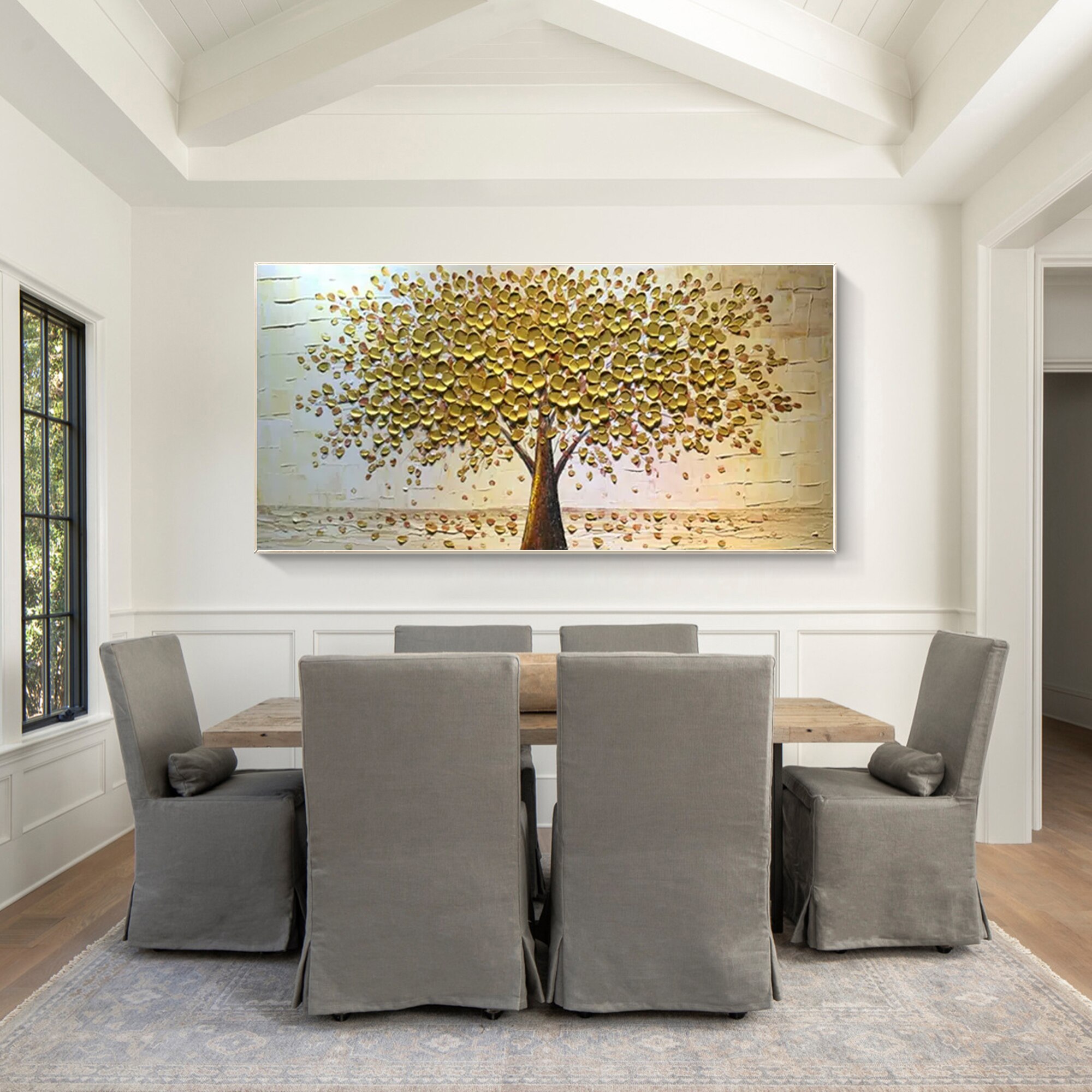 Paleta de pintura de &aacute;rbol texturizado pesado, cuchillo de &Aacute;rbol de Oro, decoraci&oacute;n de Arte de pared Vertical Extra grande