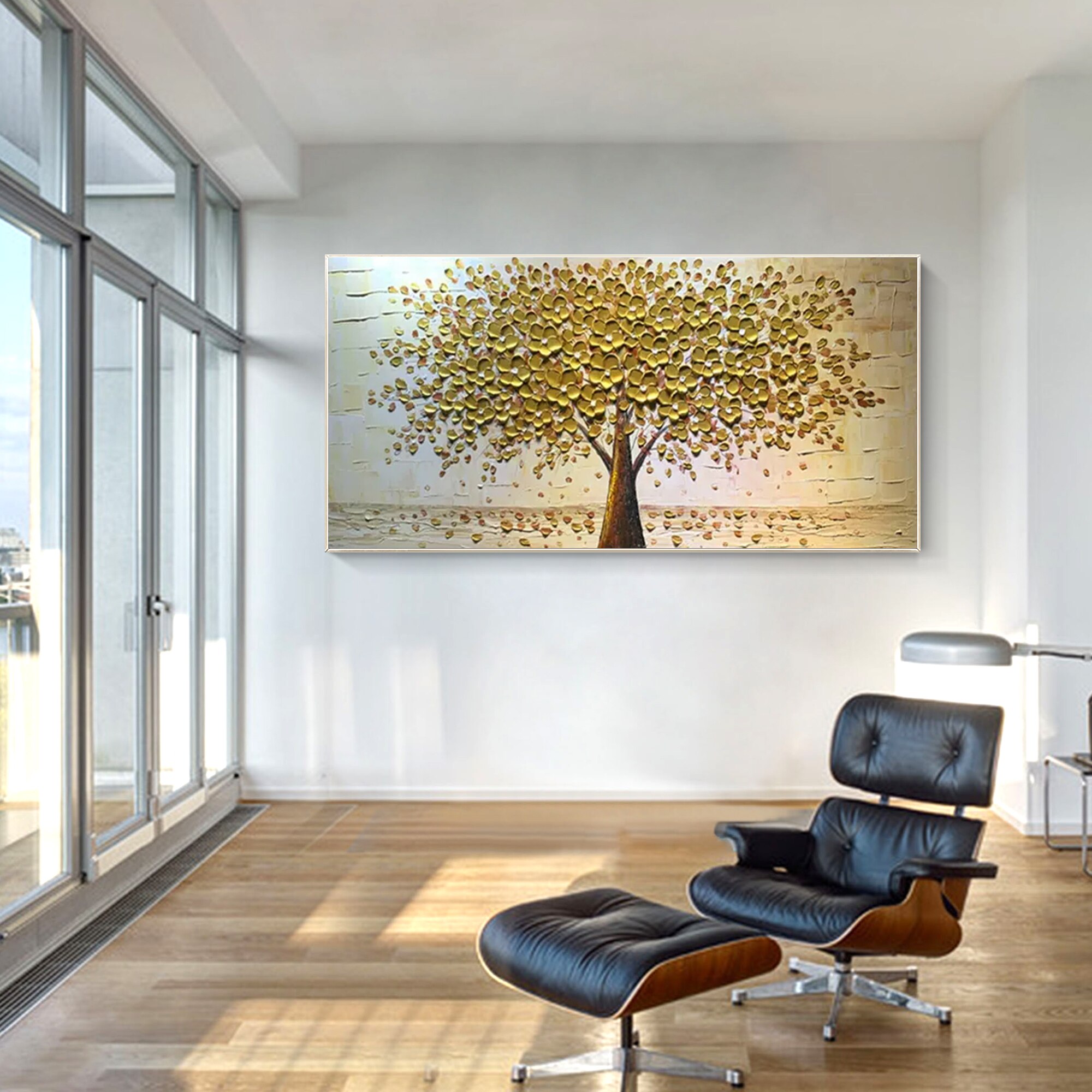 Paleta de pintura de &aacute;rbol texturizado pesado, cuchillo de &Aacute;rbol de Oro, decoraci&oacute;n de Arte de pared Vertical Extra grande