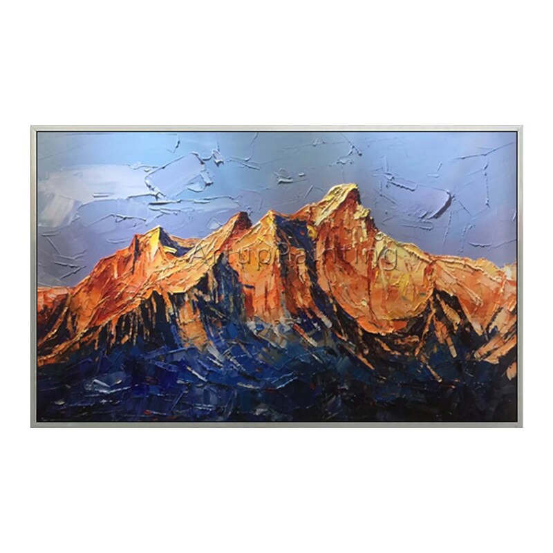 Pintura acr&iacute;lica en lienzo para decoraci&oacute;n del hogar, cuadro de monta&ntilde;a abstracta, paleta de pintura con cuchillo, im&aacute;genes art&iacute;sticas de pared para sala de estar