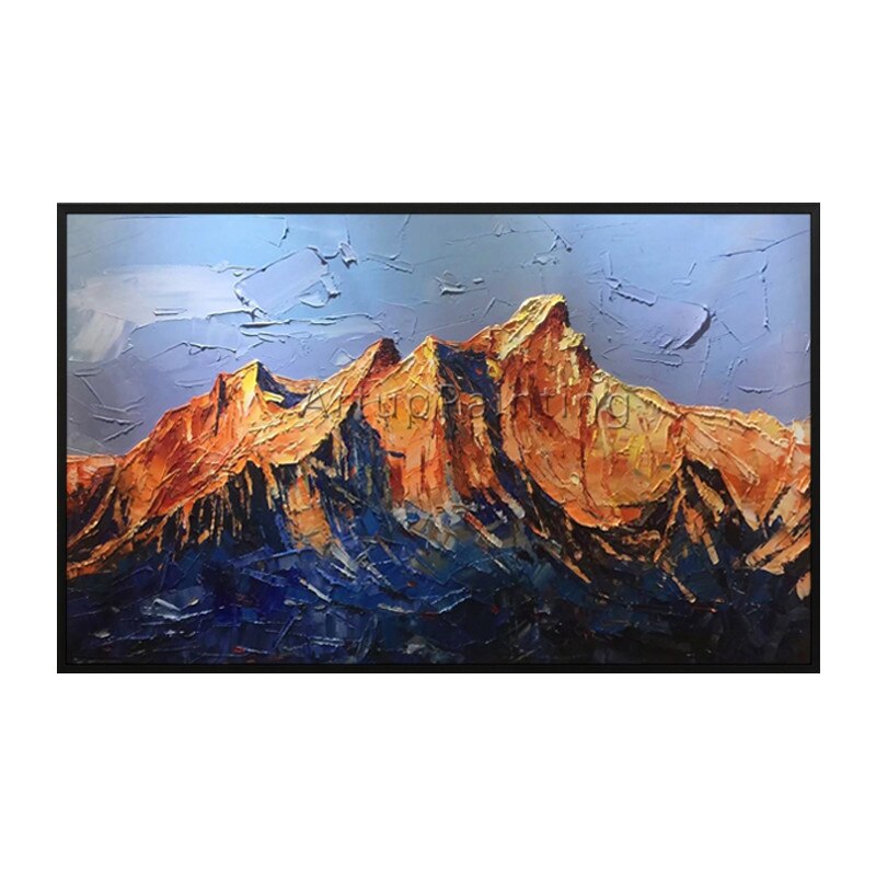 Pintura acr&iacute;lica en lienzo para decoraci&oacute;n del hogar, cuadro de monta&ntilde;a abstracta, paleta de pintura con cuchillo, im&aacute;genes art&iacute;sticas de pared para sala de estar