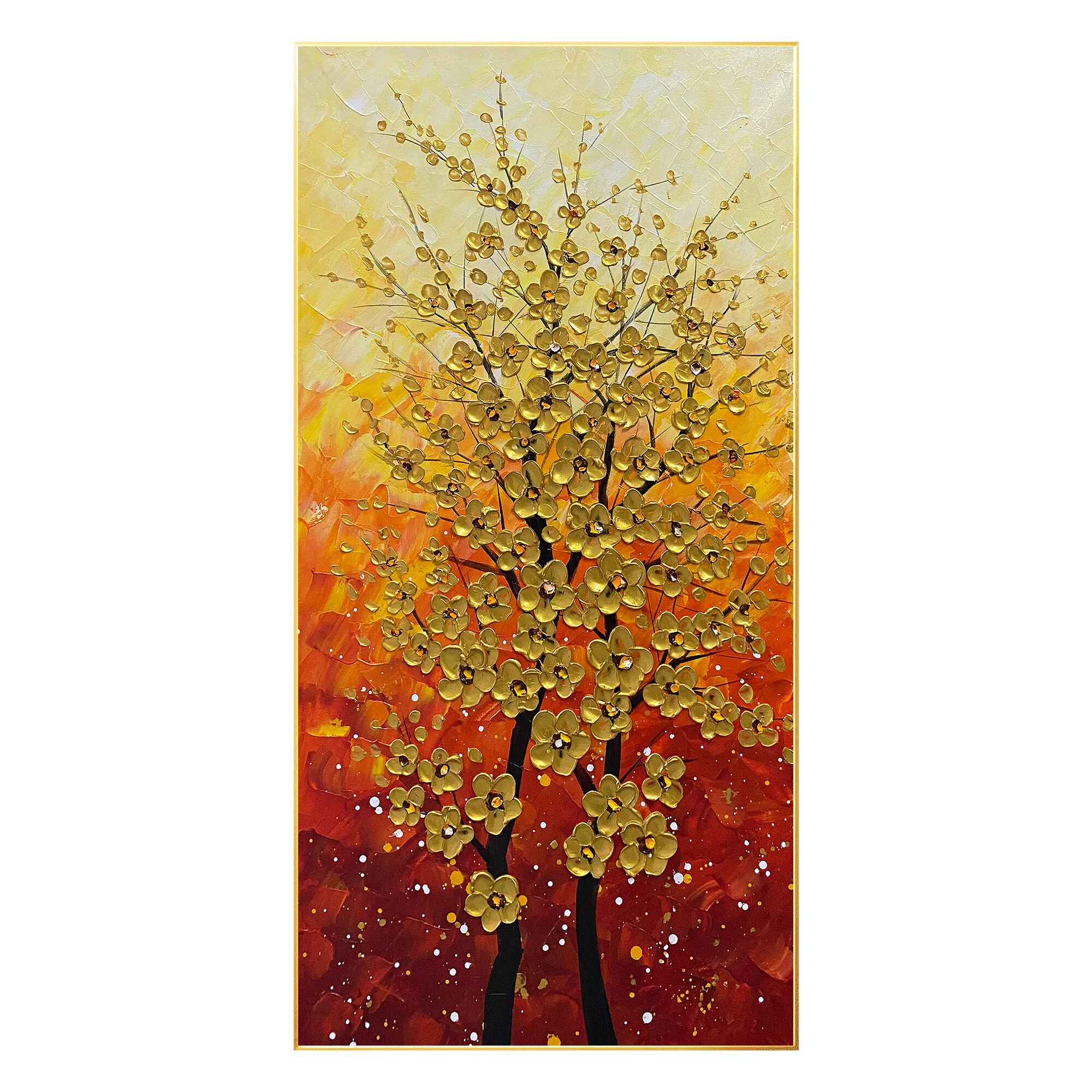 Pintura sobre lienzo de cuchillo de paleta de flores de &aacute;rbol dorado, flor Vertical, sala de estar, dormitorio, decoraci&oacute;n art&iacute;stica de pared del hogar