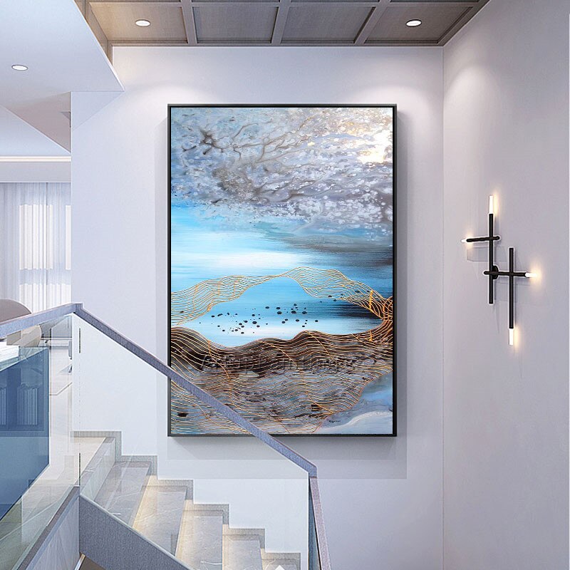 Pintura en lienzo de estilo n&oacute;rdico para decoraci&oacute;n del hogar, pintura acr&iacute;lica, im&aacute;genes art&iacute;sticas de pared abstractas modernas para sala de estar, caudros, 01