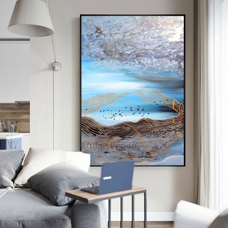 Pintura en lienzo de estilo n&oacute;rdico para decoraci&oacute;n del hogar, pintura acr&iacute;lica, im&aacute;genes art&iacute;sticas de pared abstractas modernas para sala de estar, caudros, 01