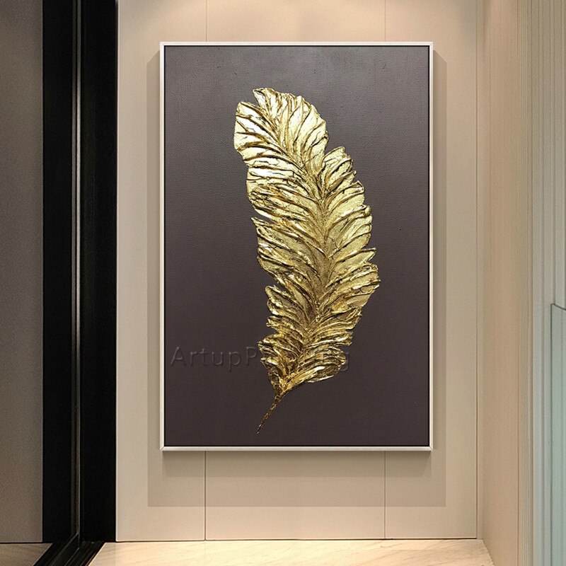 Pintura de plumas plateadas sobre lienzo, arte de pared, imagen moderna para sala de estar, acr&iacute;lico, pintado a mano, decoraci&oacute;n del hogar, cuadros, Caudros