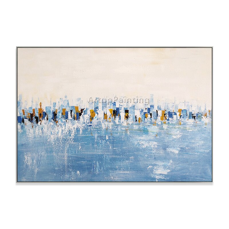 Pintura abstracta acr&iacute;lica azul, lienzo de textura pesada, cuadros de caudros, decoraci&oacute;n art&iacute;stica de pared, im&aacute;genes para sala de estar y el hogar
