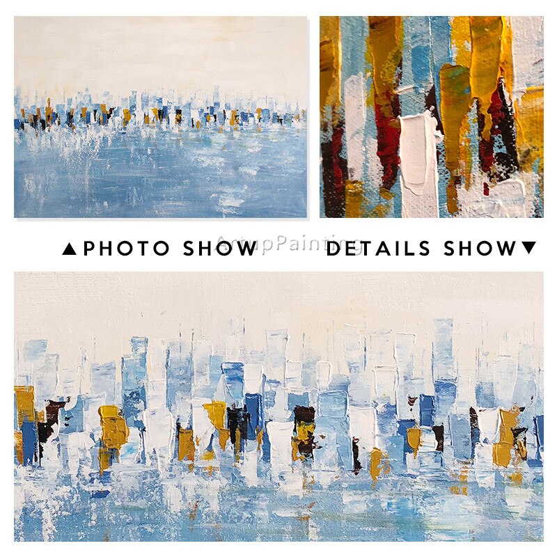 Pintura abstracta acr&iacute;lica azul, lienzo de textura pesada, cuadros de caudros, decoraci&oacute;n art&iacute;stica de pared, im&aacute;genes para sala de estar y el hogar