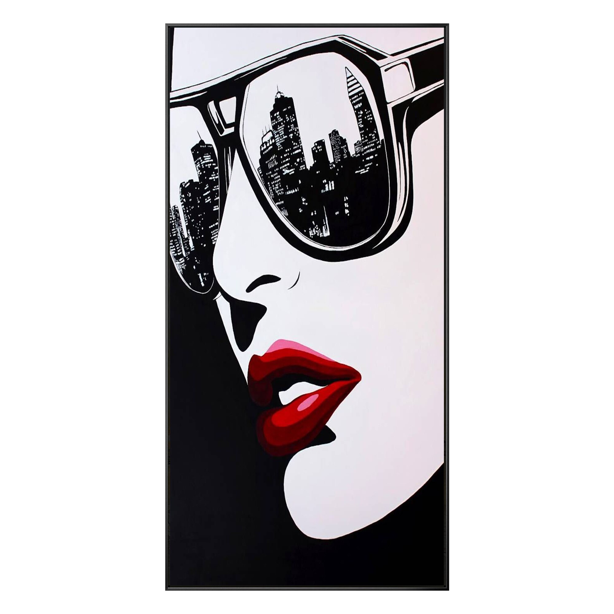 Pintura de Graffiti en lienzo, decoraci&oacute;n de Arte de pared Vertical larga, arte de pared moderno para sala de estar, gafas de sol, pintura de retrato de cara de ni&ntilde;a