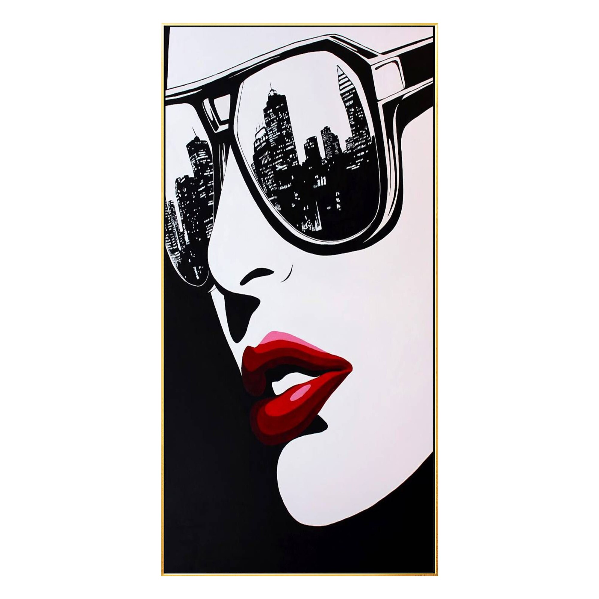 Pintura de Graffiti en lienzo, decoraci&oacute;n de Arte de pared Vertical larga, arte de pared moderno para sala de estar, gafas de sol, pintura de retrato de cara de ni&ntilde;a