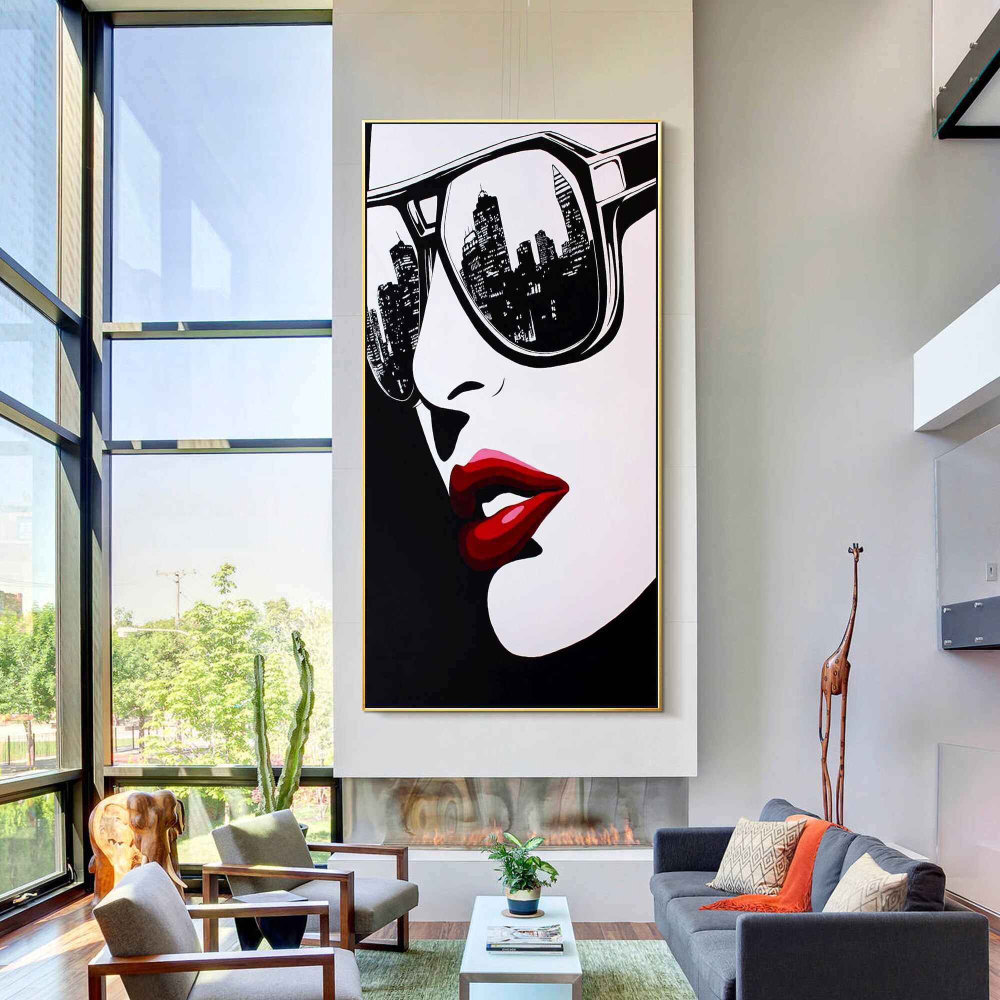 Pintura de Graffiti en lienzo, decoraci&oacute;n de Arte de pared Vertical larga, arte de pared moderno para sala de estar, gafas de sol, pintura de retrato de cara de ni&ntilde;a