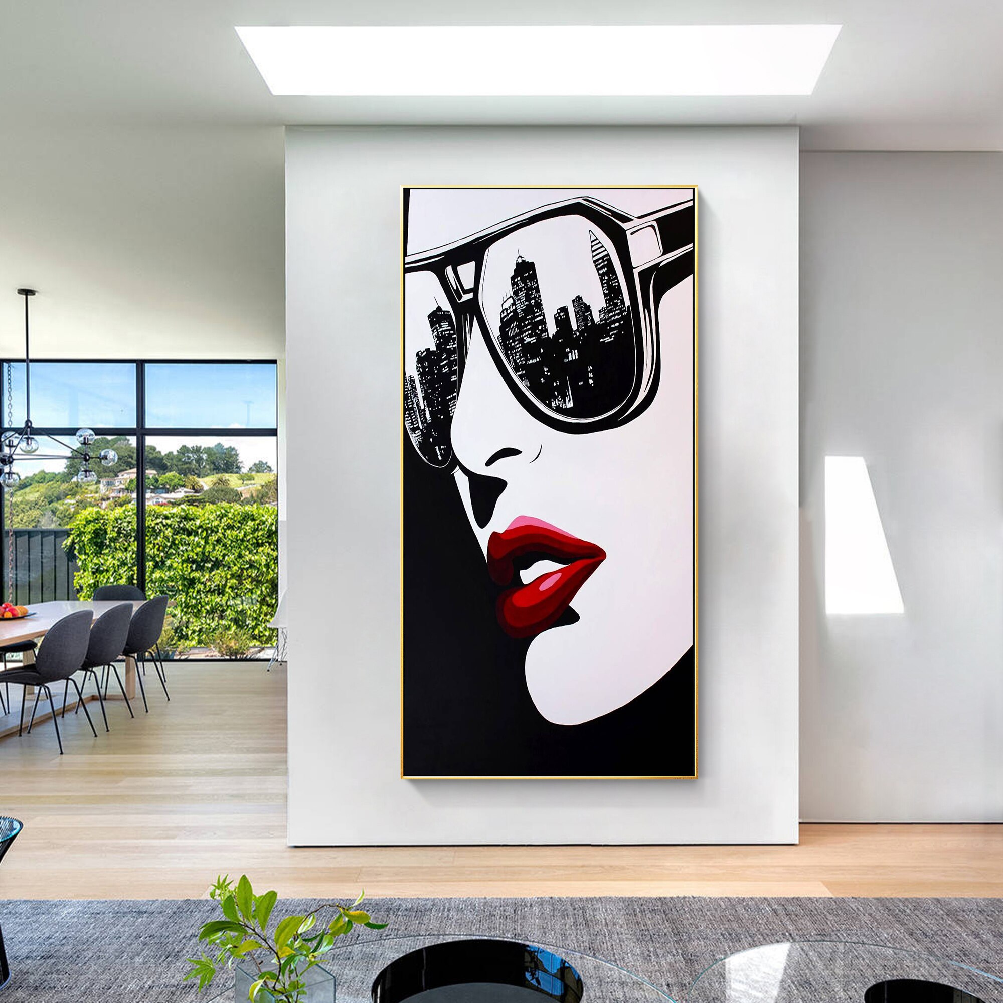 Pintura de Graffiti en lienzo, decoraci&oacute;n de Arte de pared Vertical larga, arte de pared moderno para sala de estar, gafas de sol, pintura de retrato de cara de ni&ntilde;a