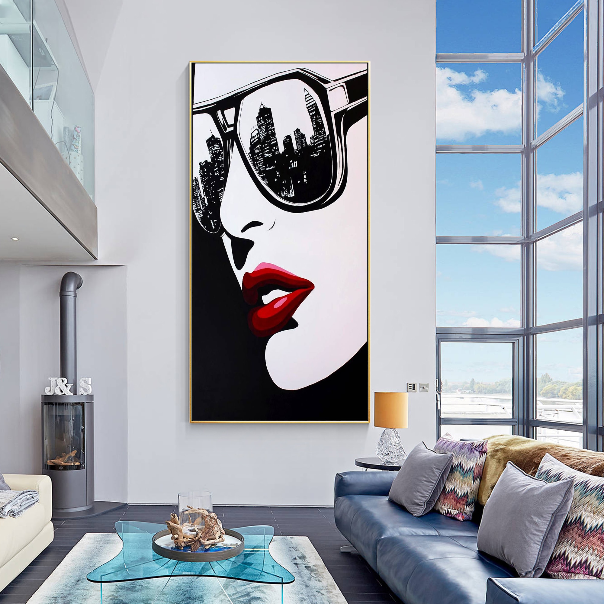 Pintura de Graffiti en lienzo, decoraci&oacute;n de Arte de pared Vertical larga, arte de pared moderno para sala de estar, gafas de sol, pintura de retrato de cara de ni&ntilde;a