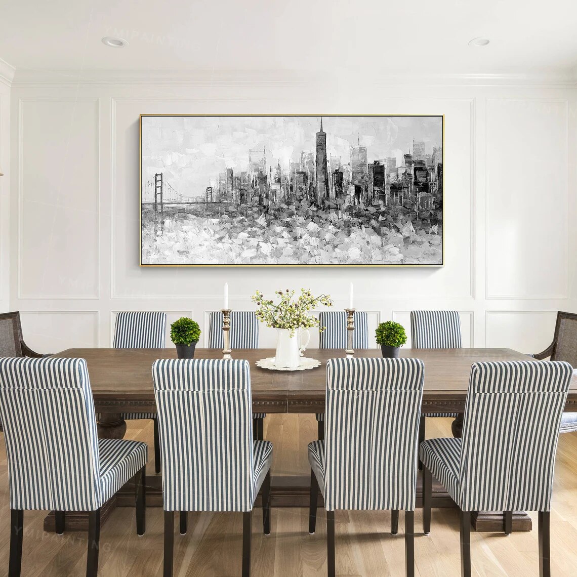 Arte en blanco y negro, skyline de San Francisco, arte de pared grande, arte abstracto, Arte Negro, arte enmarcado, arte de cuchillo de paleta, arte texturizado