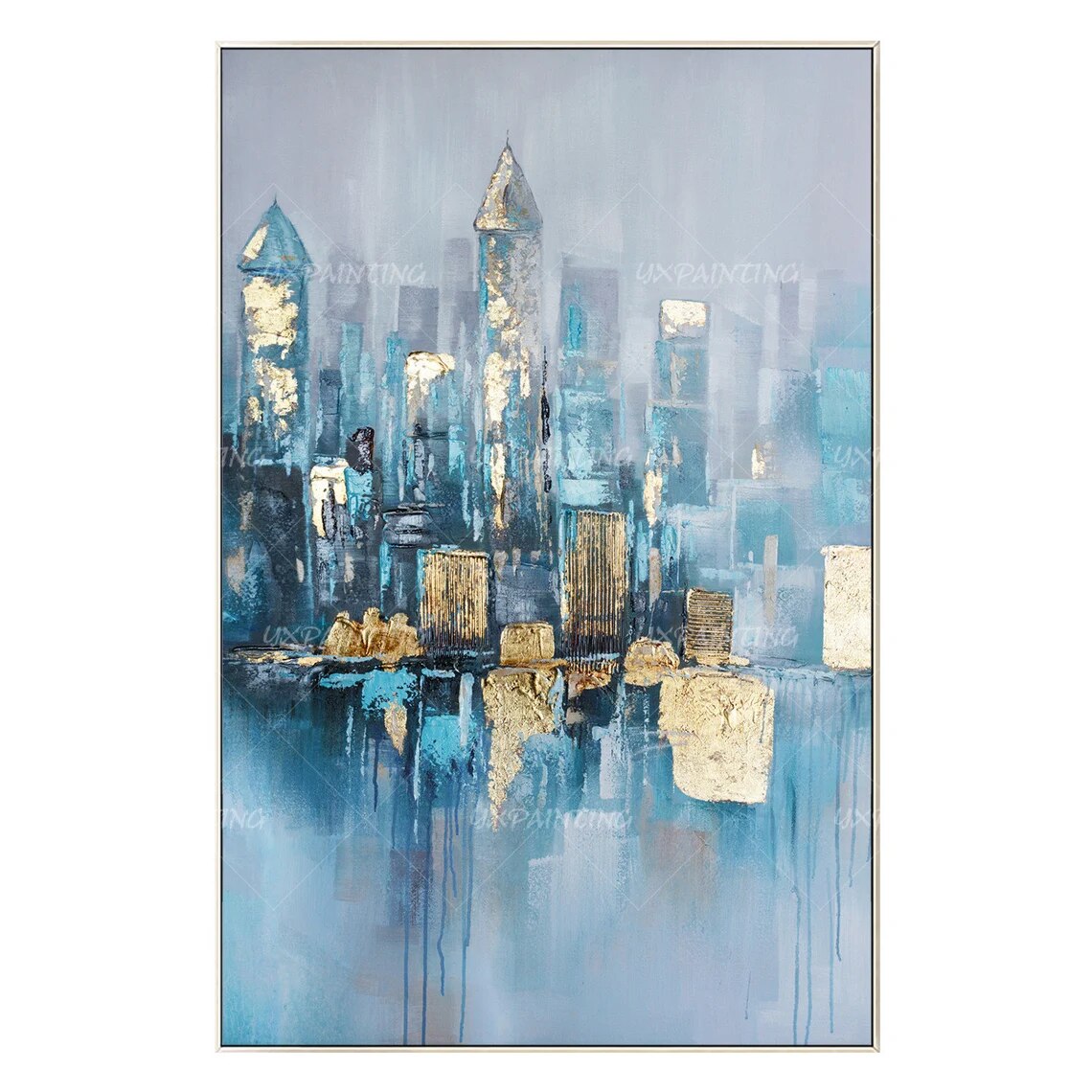 Lienzo de pintura de paisaje urbano pintado a mano, arte de pared de textura Original, decoraci&oacute;n de Arte de pared enmarcada para sala de estar/dormitorio