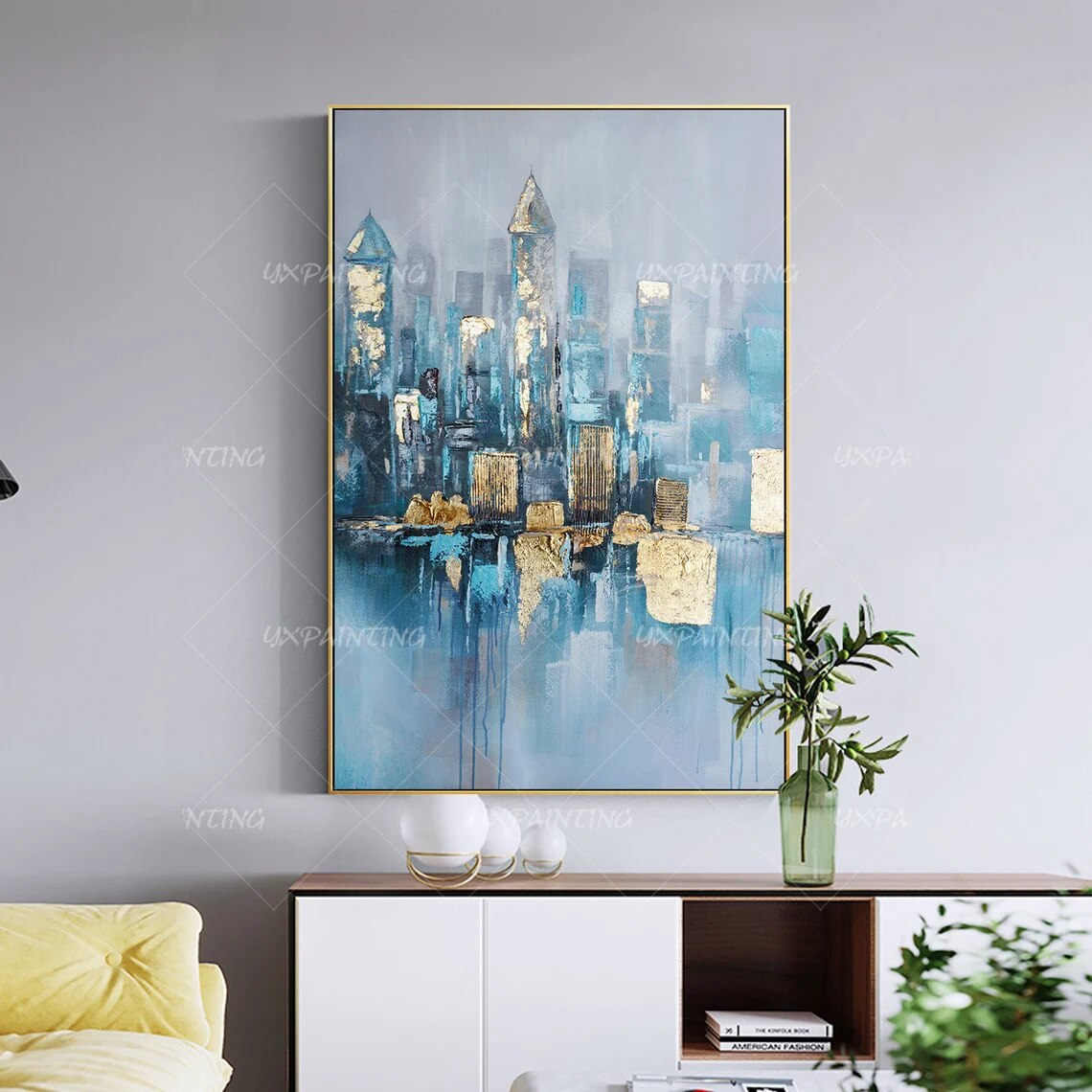 Lienzo de pintura de paisaje urbano pintado a mano, arte de pared de textura Original, decoraci&oacute;n de Arte de pared enmarcada para sala de estar/dormitorio
