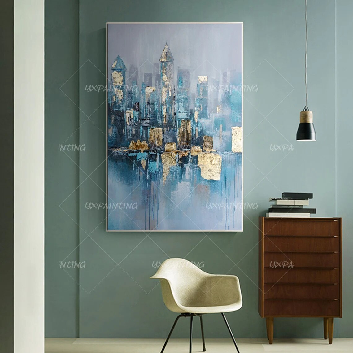 Lienzo de pintura de paisaje urbano pintado a mano, arte de pared de textura Original, decoraci&oacute;n de Arte de pared enmarcada para sala de estar/dormitorio
