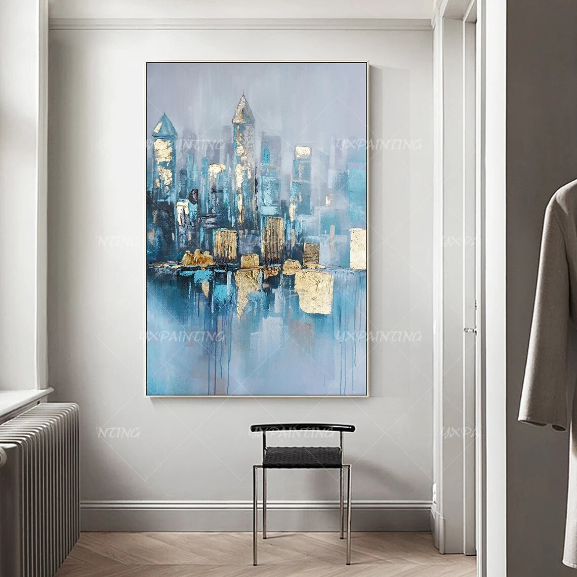 Lienzo de pintura de paisaje urbano pintado a mano, arte de pared de textura Original, decoraci&oacute;n de Arte de pared enmarcada para sala de estar/dormitorio