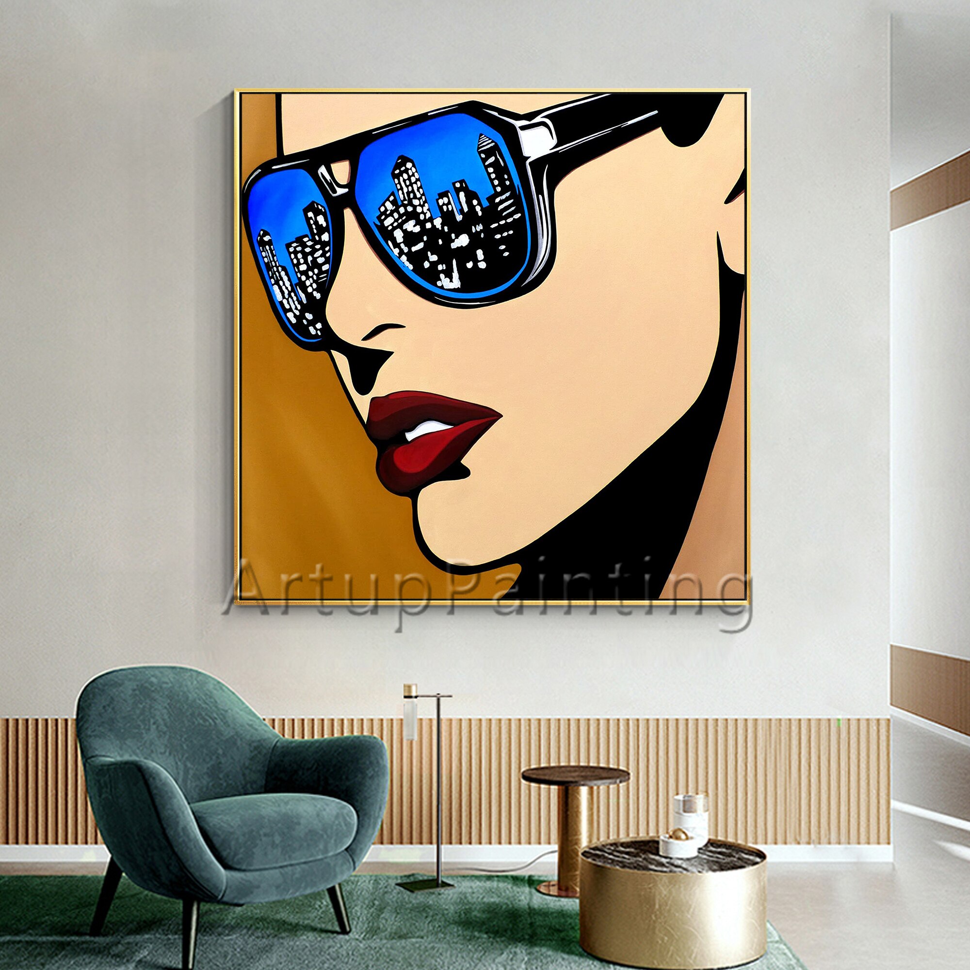 Pinturas al &oacute;leo de dibujos animados Pop Art para sala de estar, lienzo pintado a mano, im&aacute;genes art&iacute;sticas de pared para sala de estar