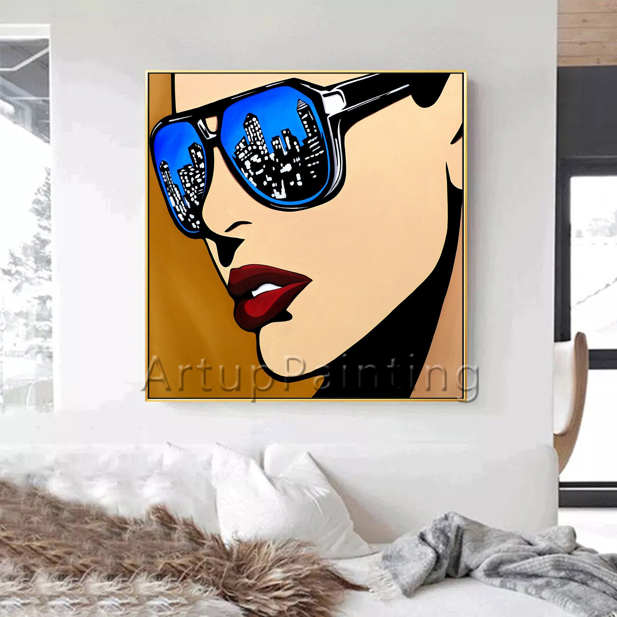 Pinturas al &oacute;leo de dibujos animados Pop Art para sala de estar, lienzo pintado a mano, im&aacute;genes art&iacute;sticas de pared para sala de estar