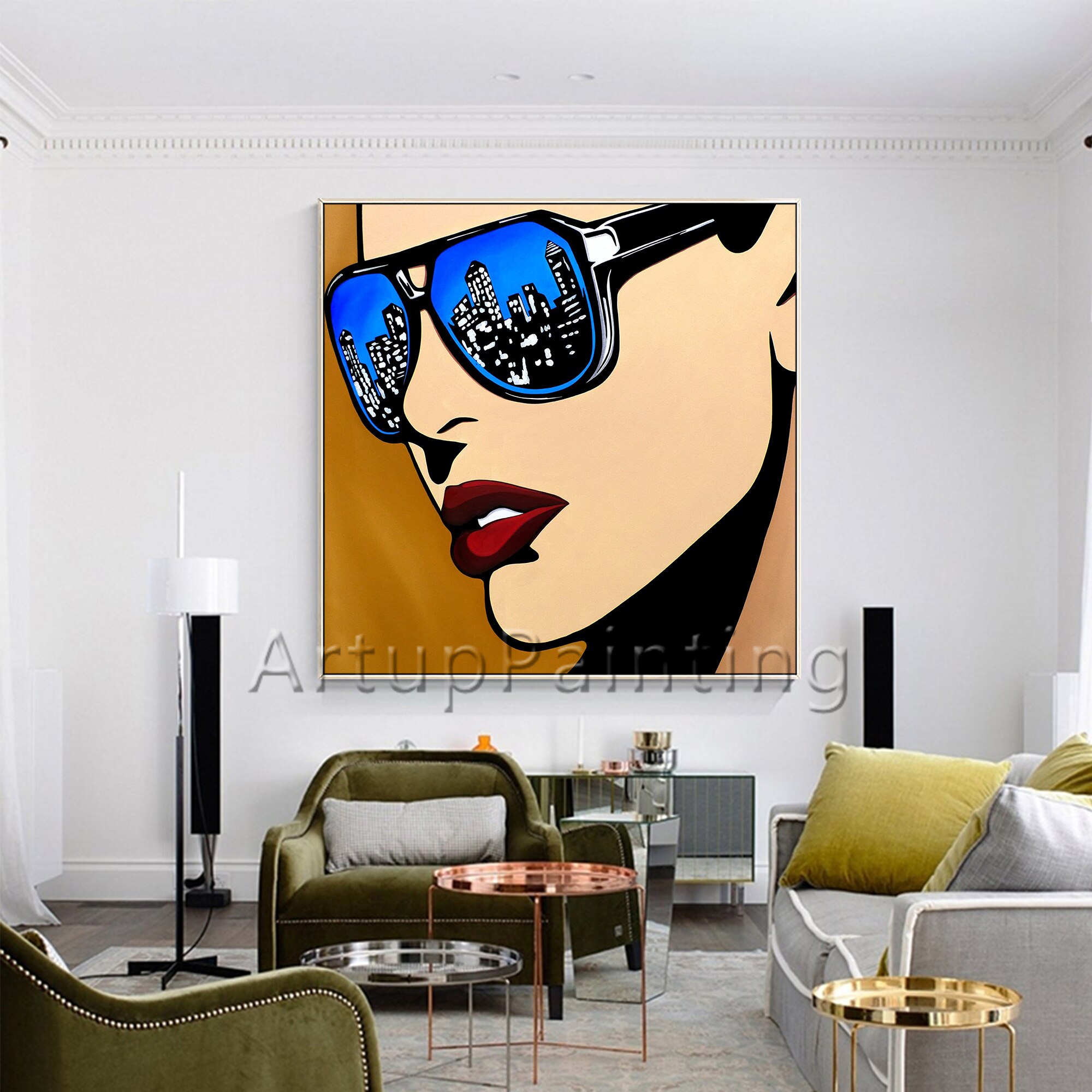Pinturas al &oacute;leo de dibujos animados Pop Art para sala de estar, lienzo pintado a mano, im&aacute;genes art&iacute;sticas de pared para sala de estar