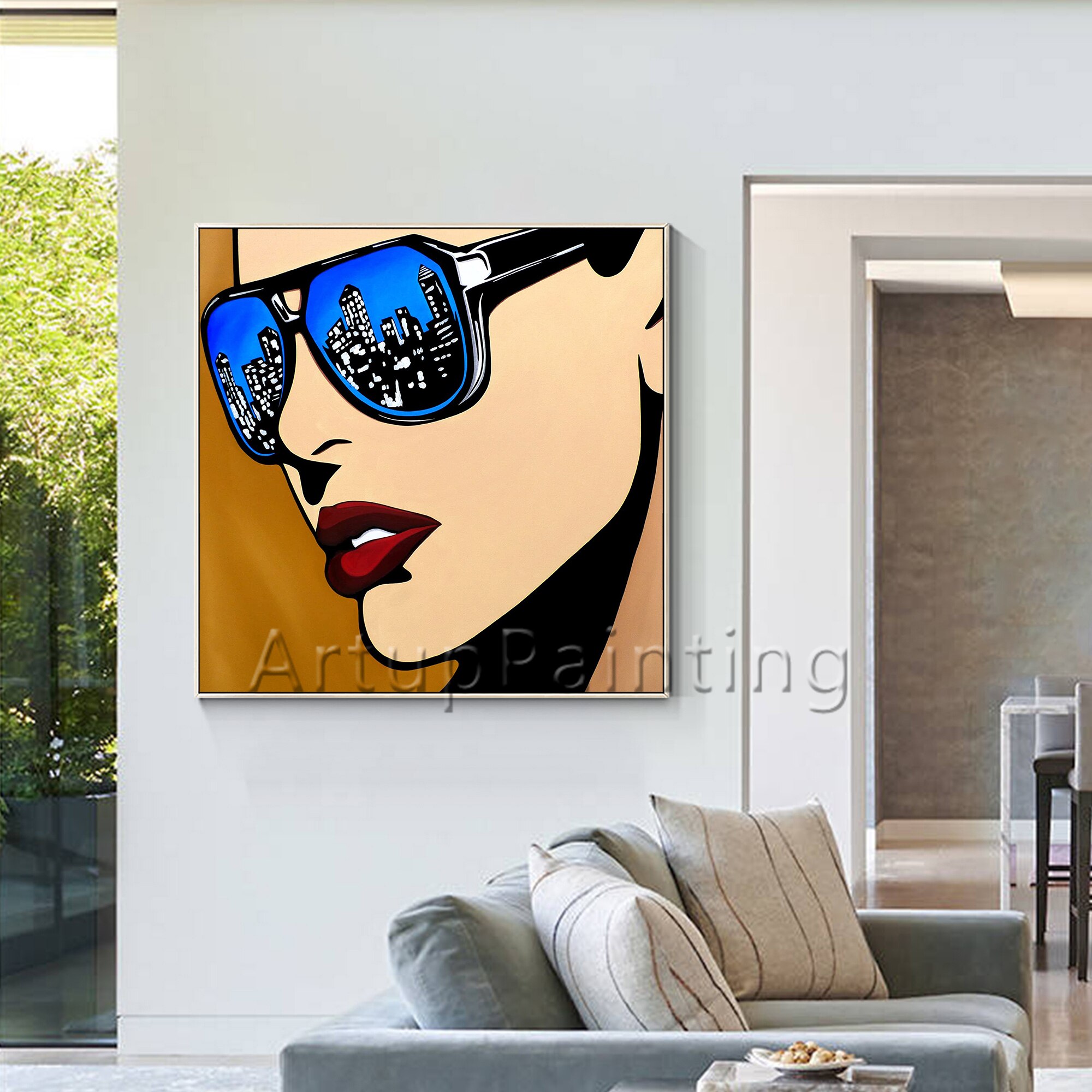 Pinturas al &oacute;leo de dibujos animados Pop Art para sala de estar, lienzo pintado a mano, im&aacute;genes art&iacute;sticas de pared para sala de estar