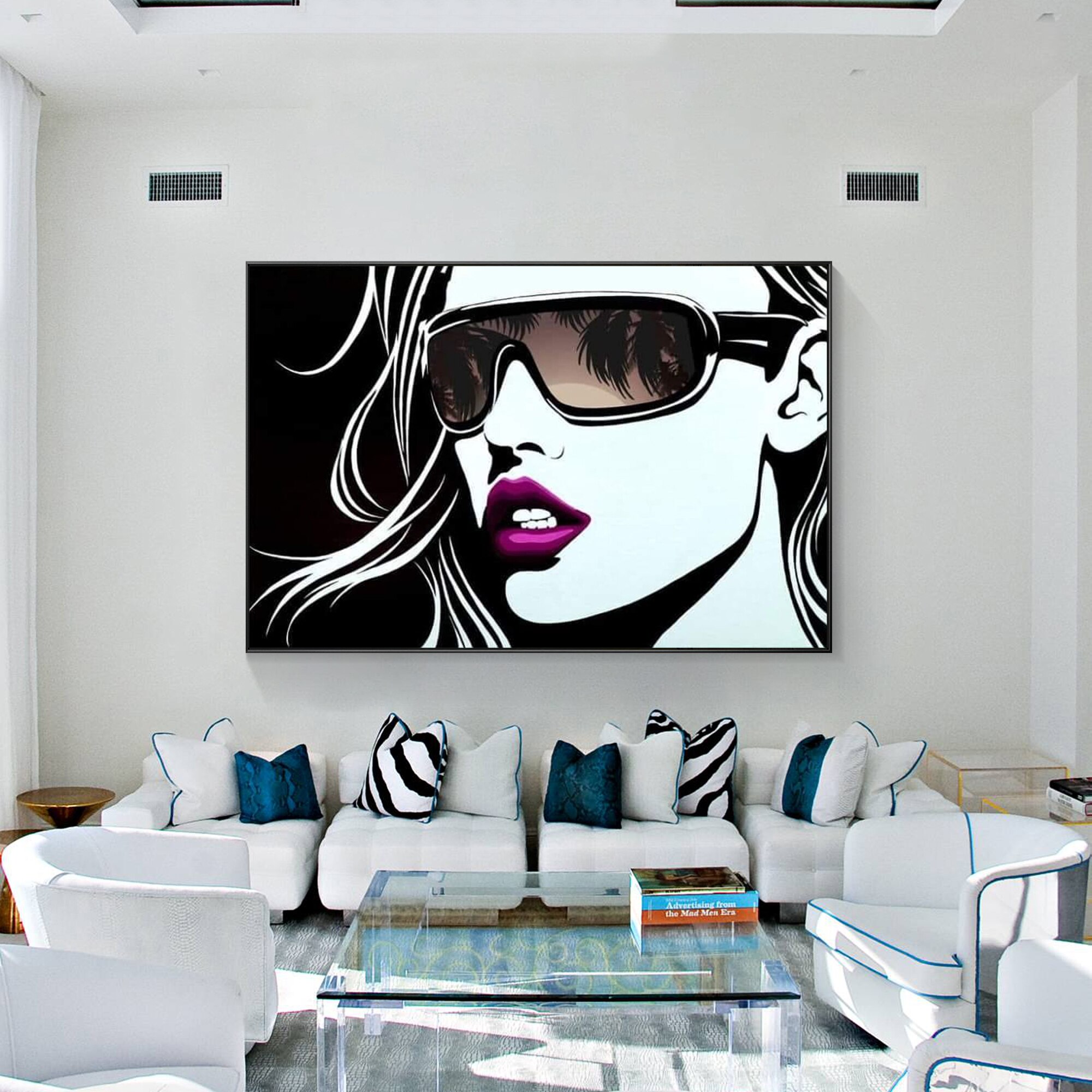 Pintura de Graffiti en lienzo, decoraci&oacute;n de arte de pared Horizontal, gafas de sol, retrato de cara de mujer, arte de pared moderno para sala de estar