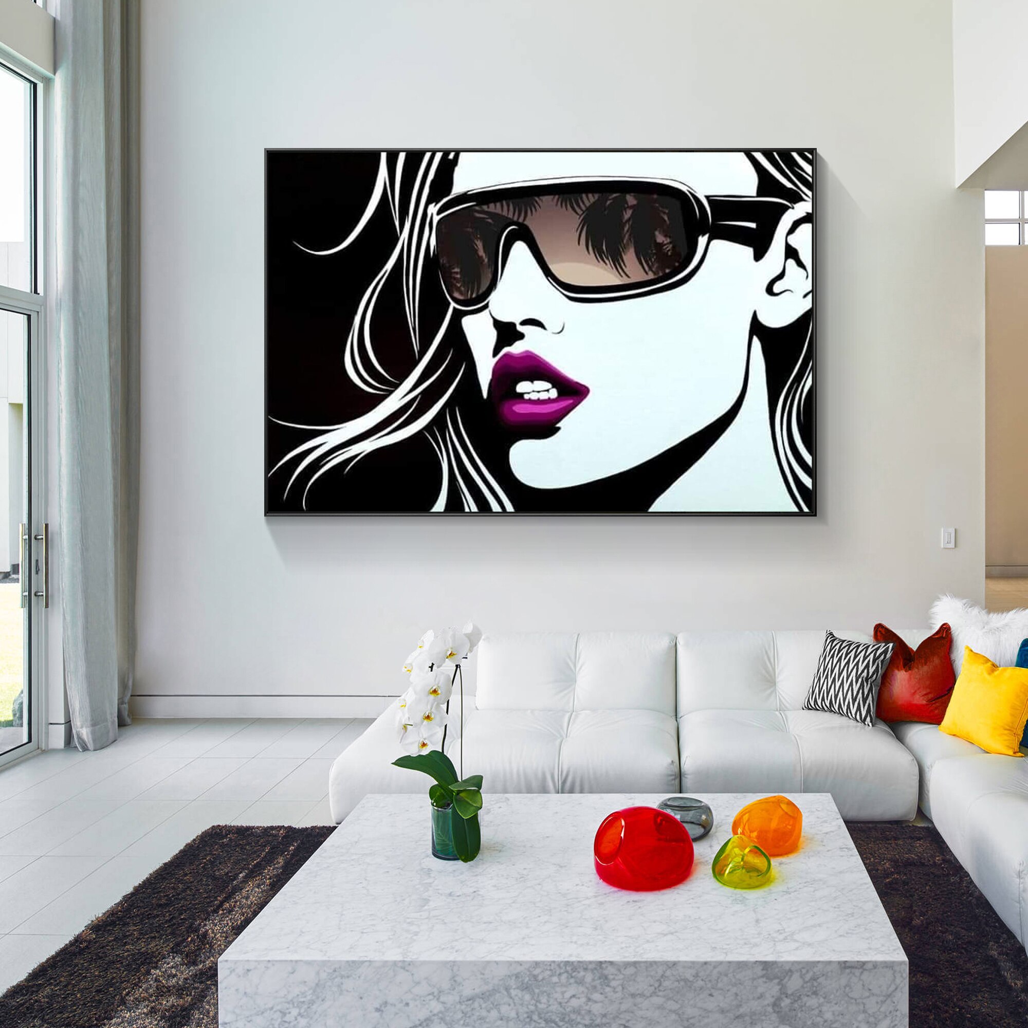 Pintura de Graffiti en lienzo, decoraci&oacute;n de arte de pared Horizontal, gafas de sol, retrato de cara de mujer, arte de pared moderno para sala de estar