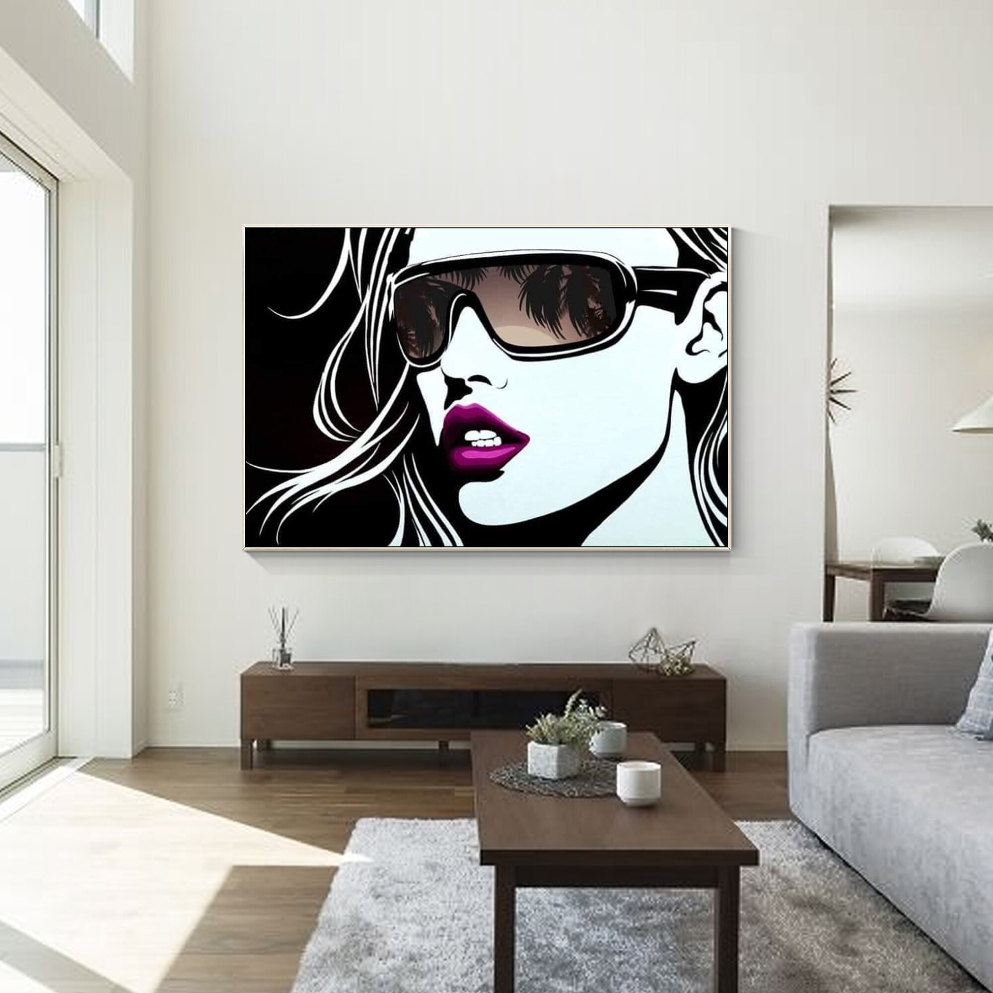 Pintura de Graffiti en lienzo, decoraci&oacute;n de arte de pared Horizontal, gafas de sol, retrato de cara de mujer, arte de pared moderno para sala de estar