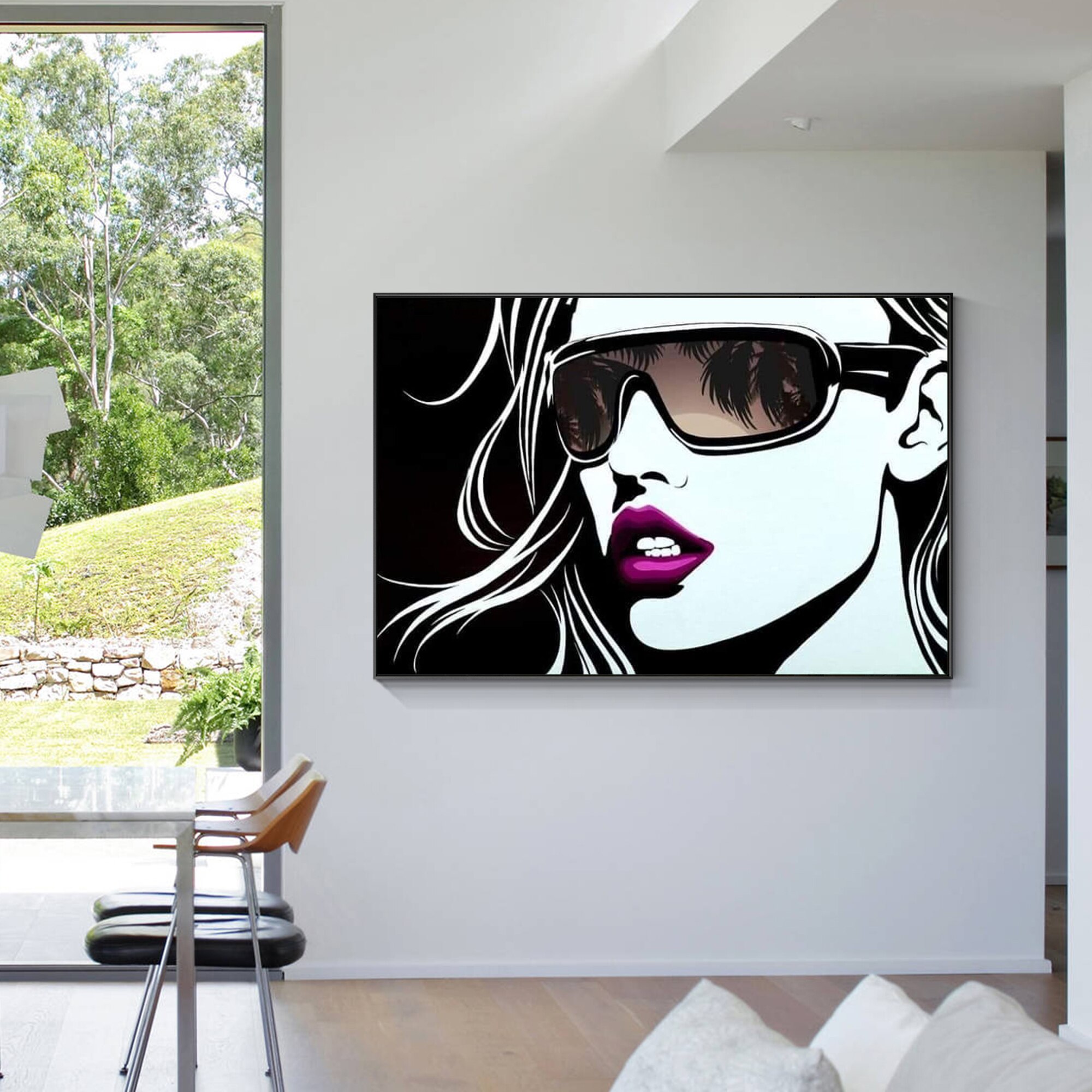 Pintura de Graffiti en lienzo, decoraci&oacute;n de arte de pared Horizontal, gafas de sol, retrato de cara de mujer, arte de pared moderno para sala de estar