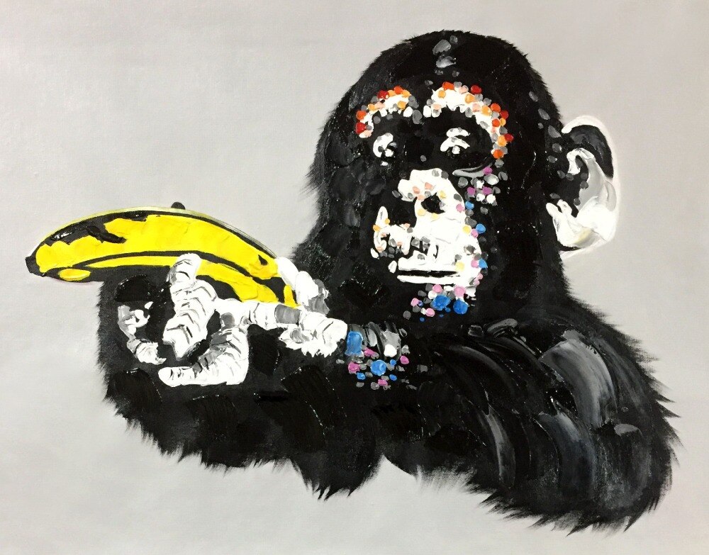 Pintura en lienzo de animales acrílicos para decoración del hogar, pintura de caudros, mano de mono con Plátano, imágenes artísticas de pared para sala de estar Pintura en lienzo de animales acrílicos para decoración del hogar, pintura de caudros, mano de mono con Plátano, imágenes artísticas de pared para sala de estar
