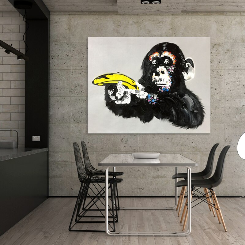Pintura en lienzo de animales acrílicos para decoración del hogar, pintura de caudros, mano de mono con Plátano, imágenes artísticas de pared para sala de estar Pintura en lienzo de animales acrílicos para decoración del hogar, pintura de caudros, mano de mono con Plátano, imágenes artísticas de pared para sala de estar