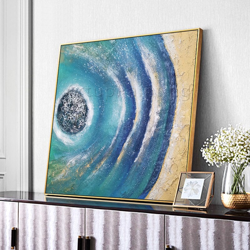 Pinturas al &oacute;leo en lienzo pintadas a mano, im&aacute;genes de Isla de arte azul para pared de sala de estar, decoraci&oacute;n abstracta moderna para el hogar, cuadros quadro