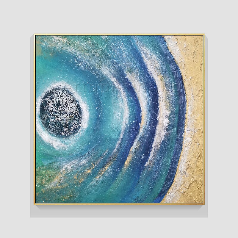 Pinturas al &oacute;leo en lienzo pintadas a mano, im&aacute;genes de Isla de arte azul para pared de sala de estar, decoraci&oacute;n abstracta moderna para el hogar, cuadros quadro