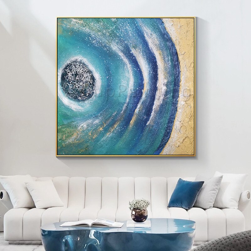 Pinturas al &oacute;leo en lienzo pintadas a mano, im&aacute;genes de Isla de arte azul para pared de sala de estar, decoraci&oacute;n abstracta moderna para el hogar, cuadros quadro