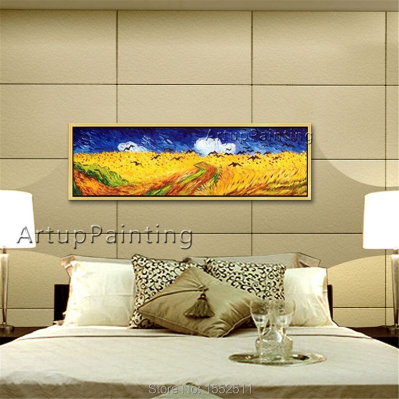 Pintura en lienzo pintada a mano de van Gogh, im&aacute;genes art&iacute;sticas de pared con cuervos para sala de estar, dormitorio, hogar vintage decorativo