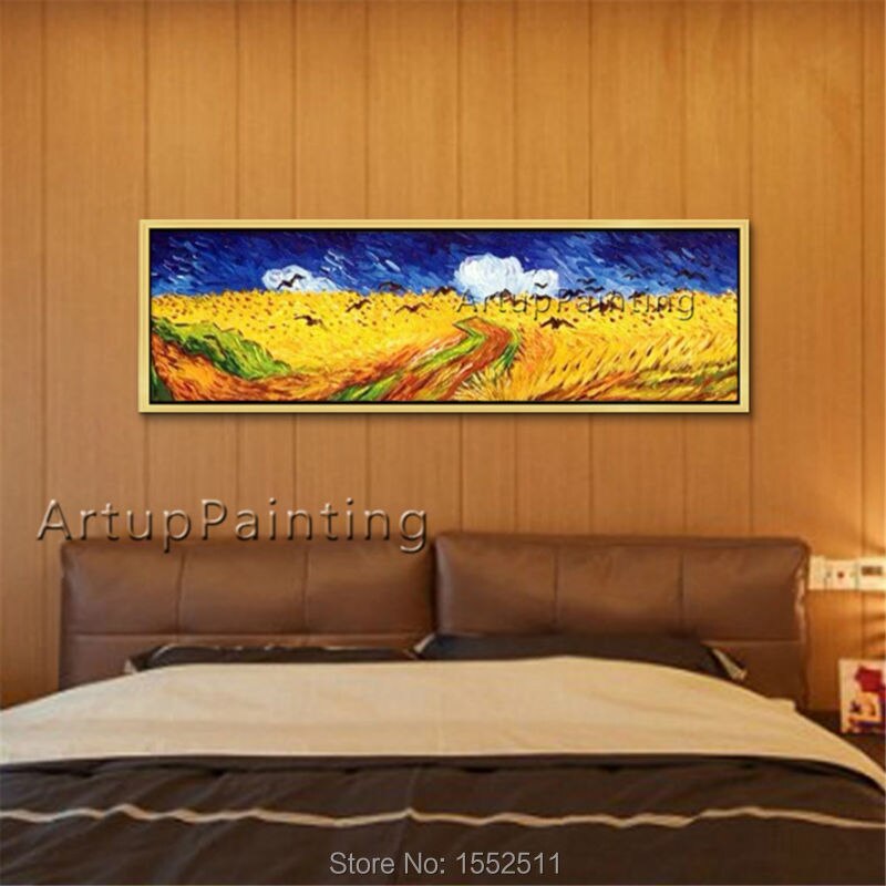 Pintura en lienzo pintada a mano de van Gogh, im&aacute;genes art&iacute;sticas de pared con cuervos para sala de estar, dormitorio, hogar vintage decorativo