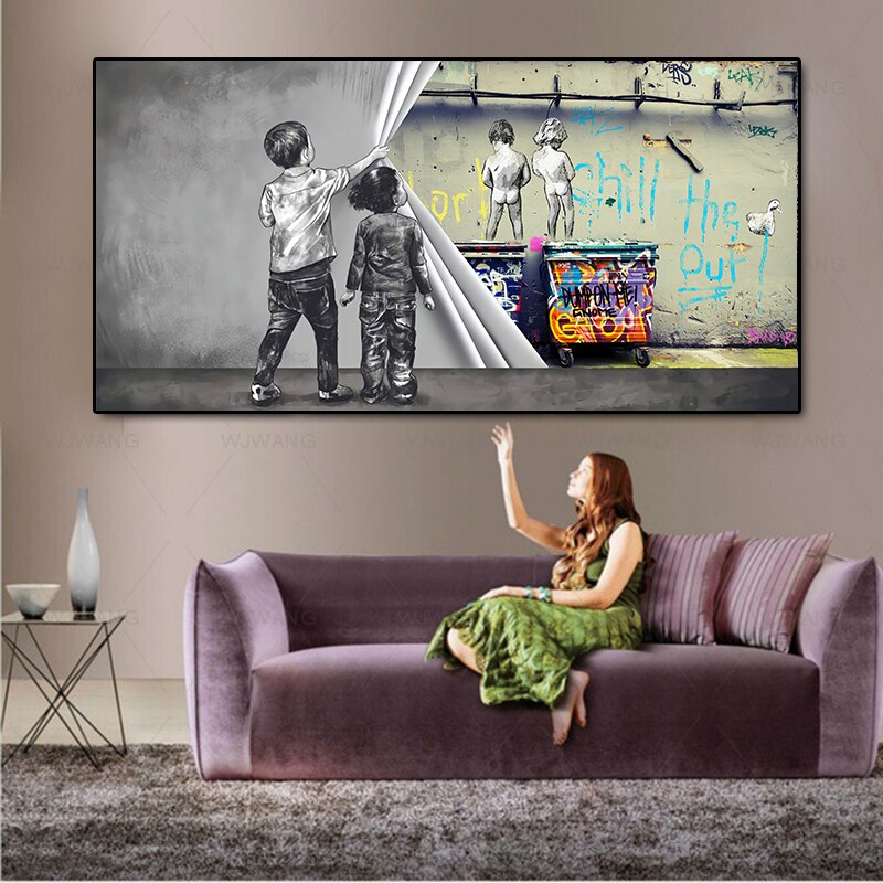 Banksy Street Art-pintura de grafiti de ni&ntilde;o peque&ntilde;o, carteles impresos en lienzo con citas de vida, impresiones, arte de pared en lienzo para sala de estar y el hogar