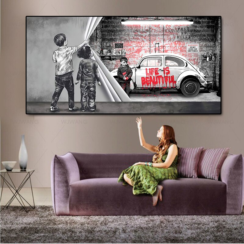 Banksy Street Art-pintura de grafiti de ni&ntilde;o peque&ntilde;o, carteles impresos en lienzo con citas de vida, impresiones, arte de pared en lienzo para sala de estar y el hogar