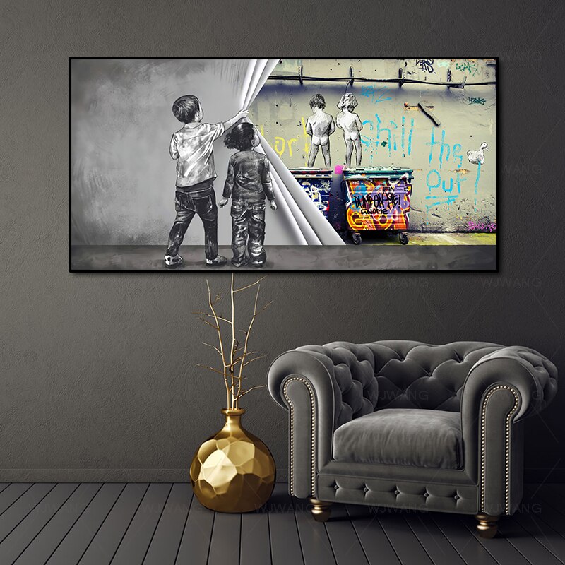 Banksy Street Art-pintura de grafiti de ni&ntilde;o peque&ntilde;o, carteles impresos en lienzo con citas de vida, impresiones, arte de pared en lienzo para sala de estar y el hogar